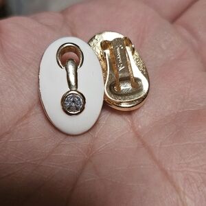 VENDOME - Gold Tone White Enamel Clip-On Earrings with Crystal Accent